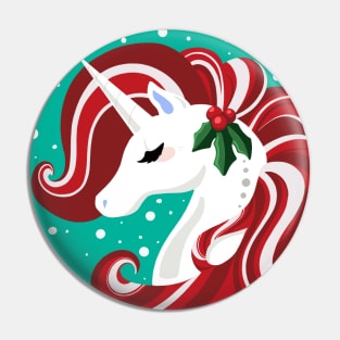 Candy Cane Holly Unicorn Pin