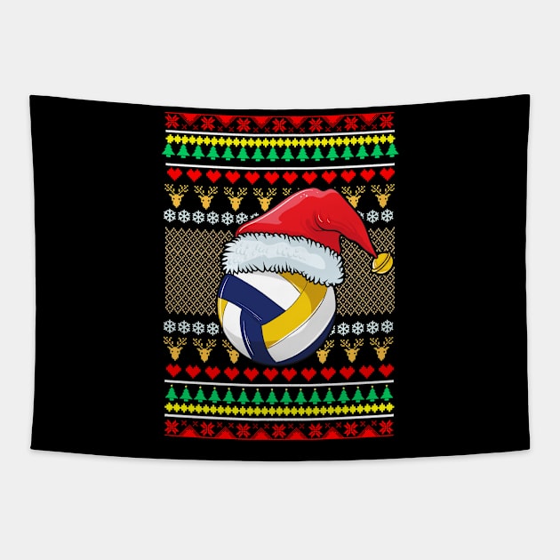 Xmas Volleyball Funny Santas Hat Christmas Gift Design Tapestry by Dr_Squirrel