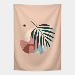 Organic Shapes with Palm Leaf - Modern Abstract Art Tapestry