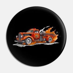 Vintage Fire Truck in Flames Hot Rod Fire Engine Fire Fighter Fireman Pin