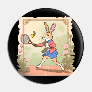 Tennis Open of Vintage Rabbit Tennis Player Sporty Rabbit Girl Pin