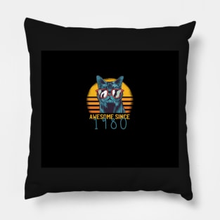 Awesome Since 1980 40th Birthday Black Cat Kitten Vintage Retro Animal Social Distancing FaceMask Pillow