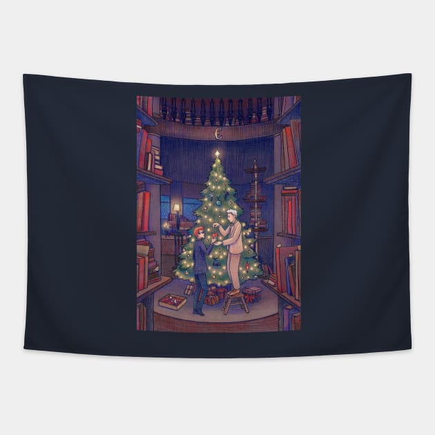 Christmas Time in the A. Z. Fell Bookshop Tapestry by illustore