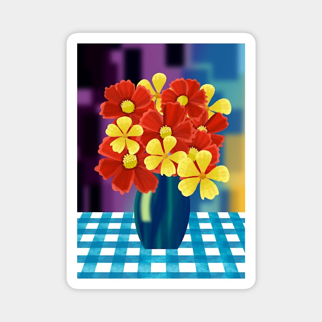 Vase of Red and Yellow Flowers Magnet by Scratch
