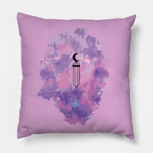 Crystal with a moon in watercolor background Pillow