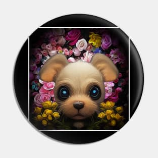 puppy in the middle of flowers Pin