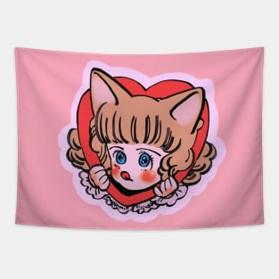 I draw pink pastel heart chibi neko / the star of cottonland Tapestry