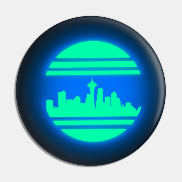 Seattle Skyline Vaporwave Pin by Retro Rad Designs