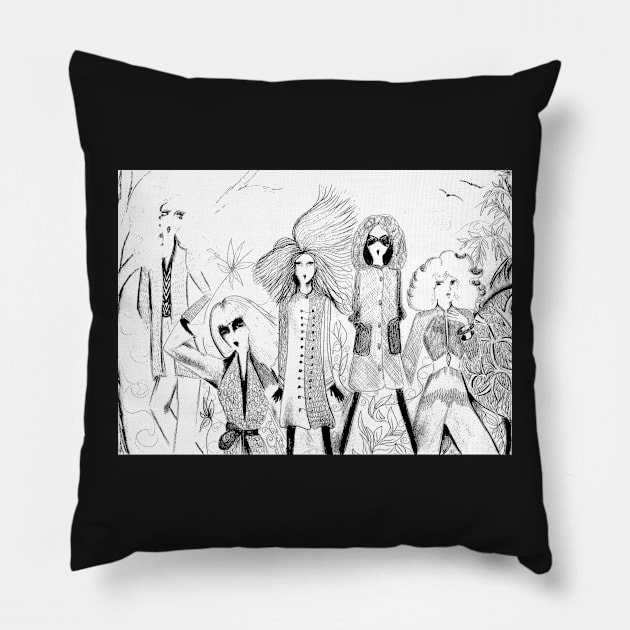 70S FASHION DOLLYS OP ART DRAWING Pillow by jacquline8689