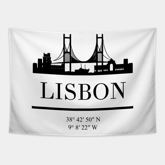 LISBON PORTUGAL BLACK SILHOUETTE SKYLINE ART Tapestry by deificusArt