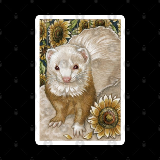 The Sunflower Ferret - White Outlined Version by Nat Ewert Art