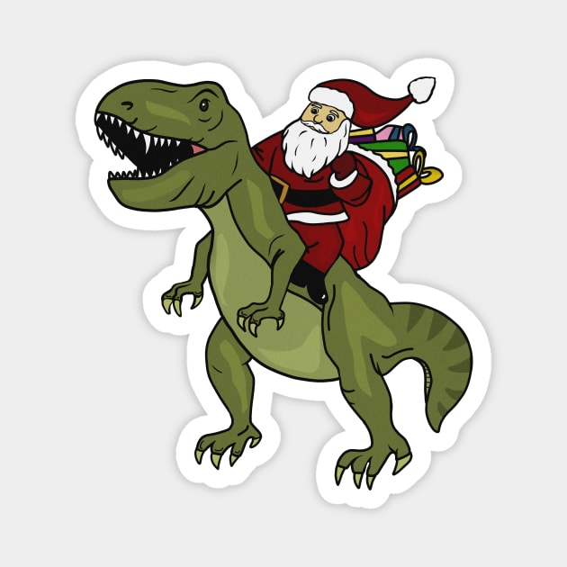 Dinosaur Christmas Gift Xmas T Rex Santa Funny Magnet by logiamerch
