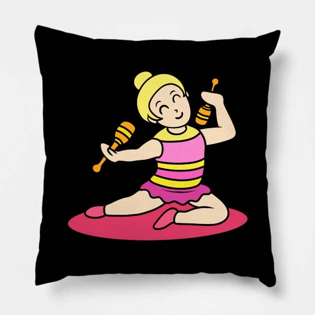 Chibi girl gymnastic with clubs Pillow by Andrew Hau