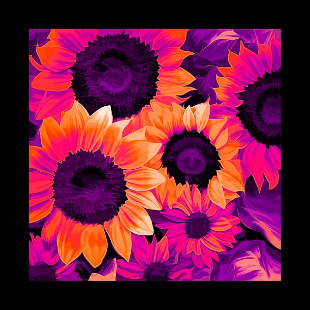 Psychedelic Sunflowers Blooming In Vibrant Colors by LittleBean