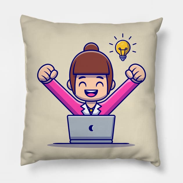 Happy Woman Employee With Laptop Pillow by Catalyst Labs