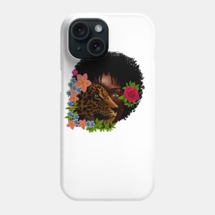 Afro African Woman with Leopard, Tropical Floral Phone Case