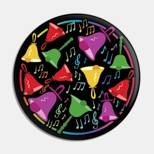 Handbell Melody of Colors: A Circle of Bells And Music Notes Pin