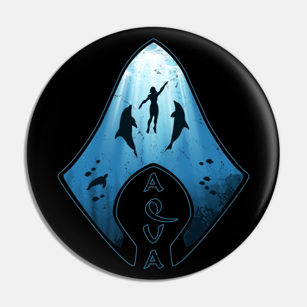 Freediver and Dolphins Pin by NicGrayTees