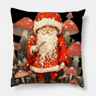 Santa Claus: Santa is the Mushroom (Amanita Muscaria Mushroom) on a dark (Knocked Out) background Pillow