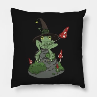 Cute Frog Mushroom Wizard Hat - Kawaii Cottagecore Aesthetic Pillow