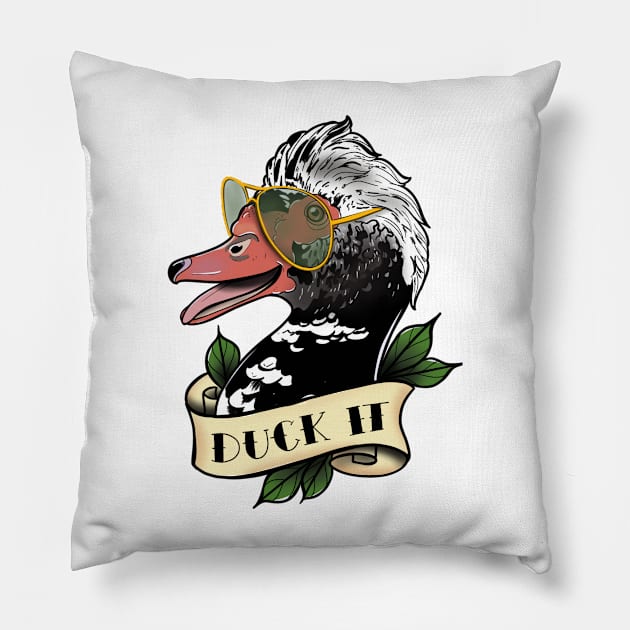 Duck it! Pillow by Jurassic Ink