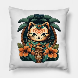 Japanese Cat Aloha Vibes Pillow