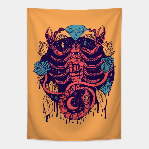 Retro Triad Mystic Scorpio Zodiac Tapestry by kenallouis