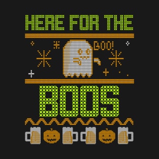 Here For The Boos Faux Sweater Funny Ghost Halloween Design T-Shirt