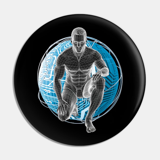 Cyborg Futuristic Man Space Rave Techno Dancer Science Fiction Nerd Hologram Technology Pin by DeanWardDesigns