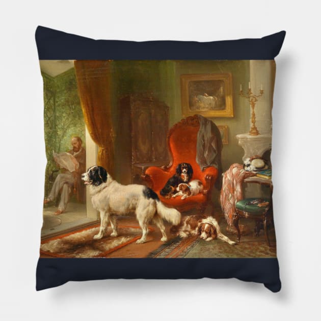 Interior With Dogs by Wouterus Verschuur Pillow by Amanda1775
