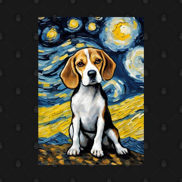 Beagle Dog Breed in a Van Gogh Starry Night Art Style by Art-Jiyuu