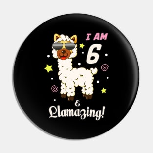 Funny Llama Alpaca 6th Birthday Kids Pin