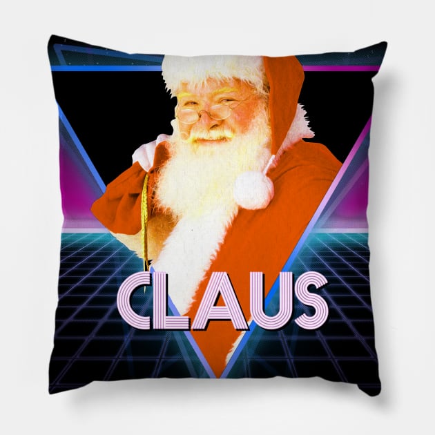 Santa Claus Christmas Retro 80s Neon Landscape Pillow by Bevatron