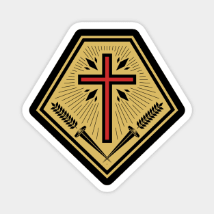 Christian illustration. Cross on the shield. Magnet