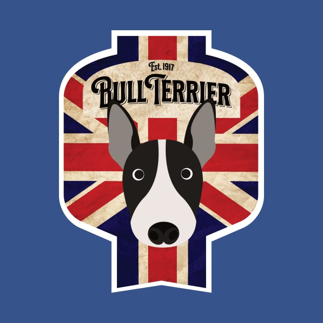 English Bull Terrier - Distressed Union Jack Beer Label Design by DoggyStyles