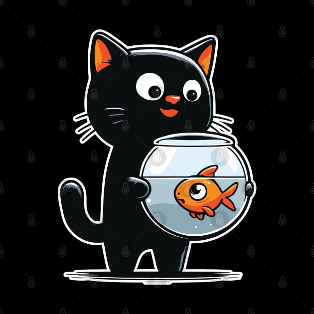 Cat Staring Down at Fish in Fishbowl Graphic by Graphic Duster