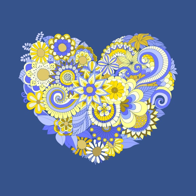 Yellow and Blue Floral Heart by AlondraHanley