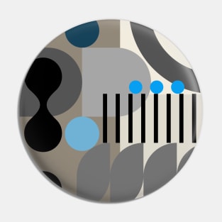 Modern Abstract Geometric Bauhaus Doodle Blue Black Grey Style Pin