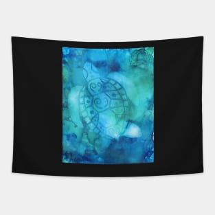 Sea Turtle in shades of blue and green Tapestry