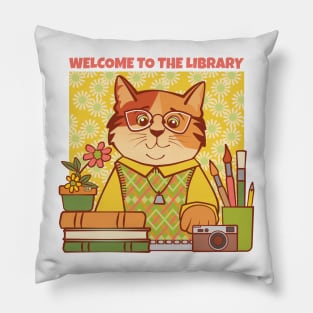 Library Welcome Librarian Cat Pillow