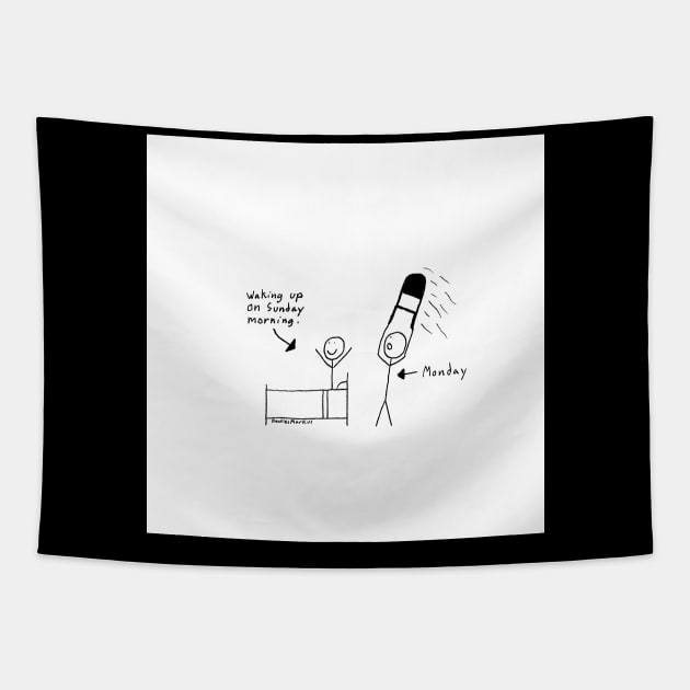 Sunday Scaries (white background) Tapestry by doodlesmarkus