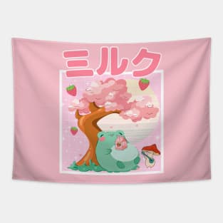 Strawberry Milk Kawaii Frog and Mushroom Tapestry