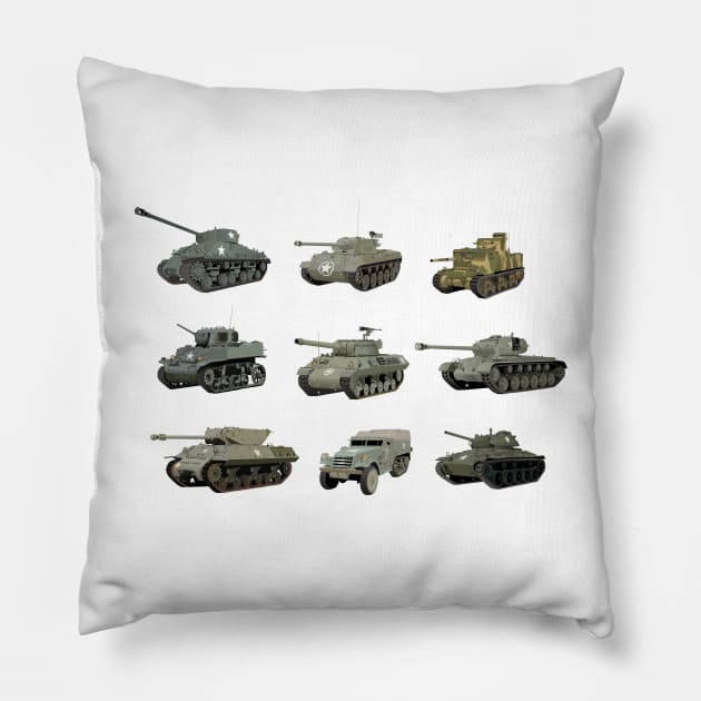 Multiple American WW2 Tanks and Armored Vehicles Pillow by NorseTech
