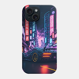 Dark Neon City Sports Car Phone Case