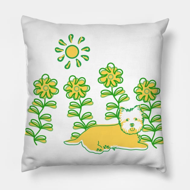 West Highland White Terrier in the Garden Pillow by LulululuPainting