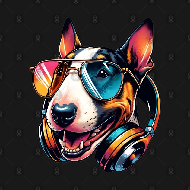 Miniature Bull Terrier as Smiling DJ with Headphones by ArtRUs