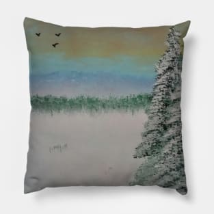 A winter landscape scene with pines Pillow