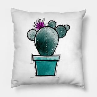 Cactus in pot cartoon Pillow