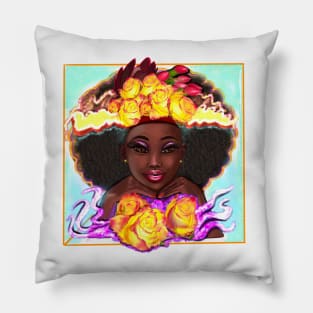 Afro beauty beautiful black girl with Afro hair, brown eyes and dark brown skin Pillow