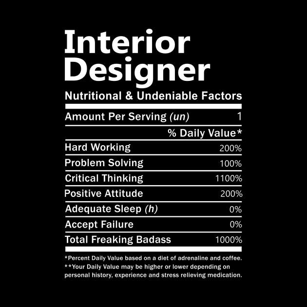 Interior Designer T Shirt - Nutritional and Undeniable Factors Gift Item Tee by Ryalgi